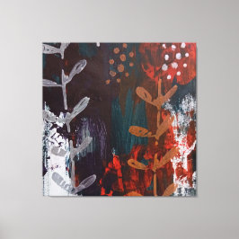 Abstract rood, blauw, aardetinten met plantaardig canvas afdruk