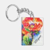 Abstract rood bloemenschilderij waterverf rood pap sleutelhanger (Voorkant Links)