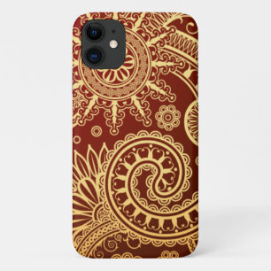 Abstract rood en goud bloempatroon iPhone 11 hoesje