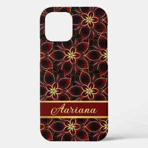 Abstract rood en goud naadloos bloemenmotief iPhone 12 hoesje