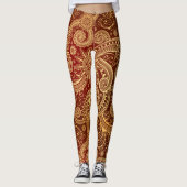 Abstract rood en goudpatroon leggings (Voorkant)