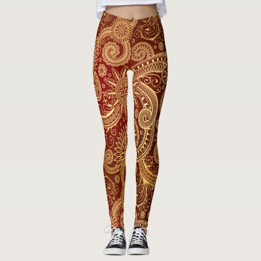 Abstract rood en goudpatroon leggings (Voorkant)