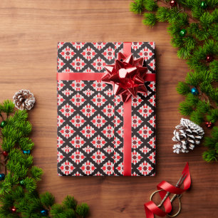 Abstract rood en wit bloemmotief cadeaupapier