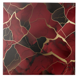 Abstract rood en zwart marmeren effect tegeltje