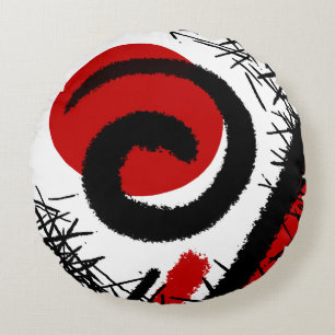 Abstract rood en zwart rond kussen