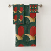 Abstract rood, groen en goud bad handdoek (Insitu)