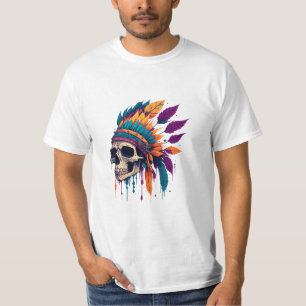 Abstract Rood Indisch SKull Kleur Splash Ontwerp T-shirt