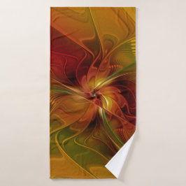 Abstract rood Oranje bruin fractaal kunstventilato Badhanddoek