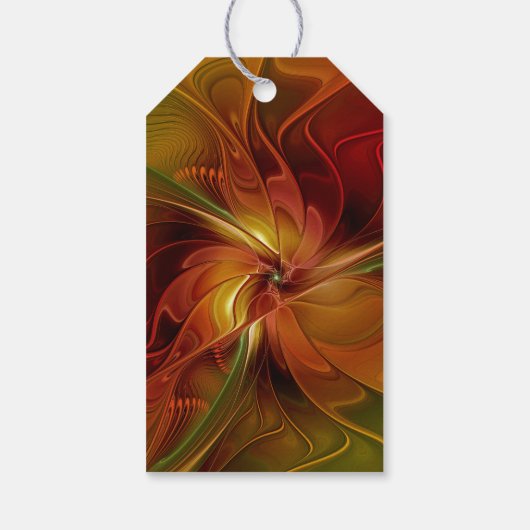 Abstract rood Oranje bruin fractaal kunstventilato Cadeaulabel (Achterkant)