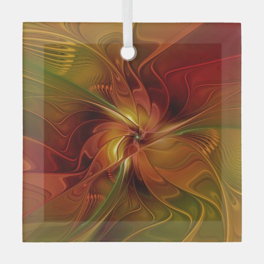 Abstract rood Oranje bruin fractaal kunstventilato Glas Ornament (Voorkant)