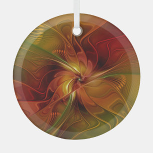 Abstract rood Oranje bruin fractaal kunstventilato Glas Ornament
