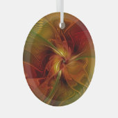 Abstract rood Oranje bruin fractaal kunstventilato Glas Ornament (Voorkant Rechts)