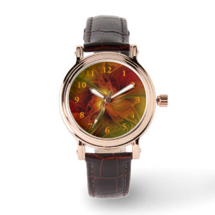 Abstract rood Oranje bruin fractaal kunstventilato Horloge