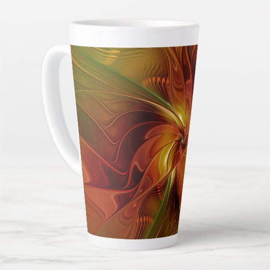 Abstract rood Oranje bruin fractaal kunstventilato Latte Mok (Linkerhoek)
