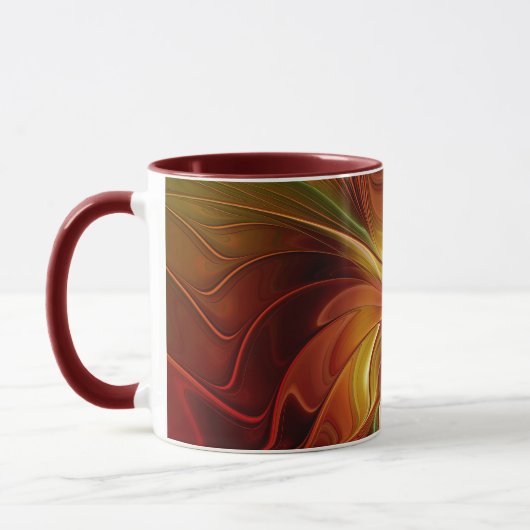 Abstract rood Oranje bruin fractaal kunstventilato Mok (Links)