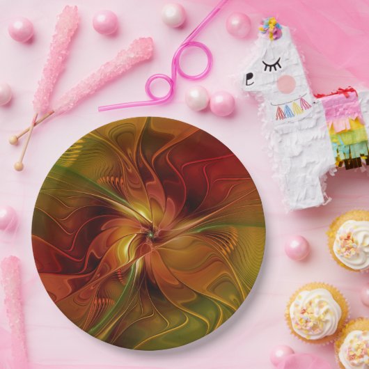 Abstract rood Oranje bruin fractaal kunstventilato Papieren Bordje (Feest)