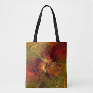 Abstract rood Oranje bruin fractaal kunstventilato Tote Bag