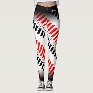 Abstract rood wit en zwart Patroon met naam Leggings