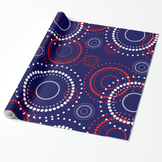 Abstract rood wit vuurwerk op Blauw Cadeaupapier (Uitgerold)