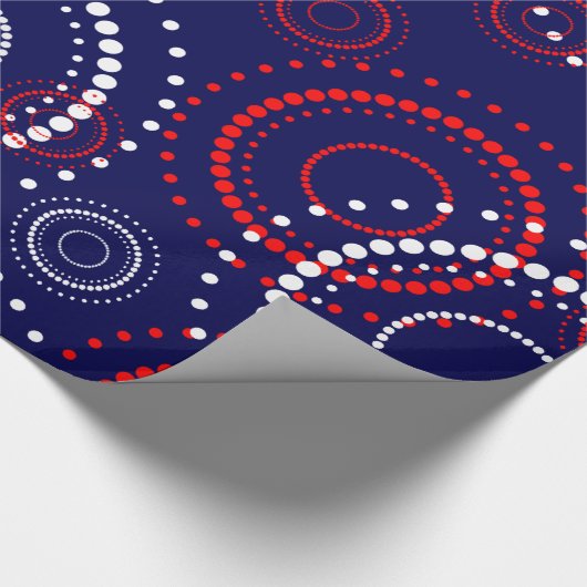 Abstract rood wit vuurwerk op Blauw Cadeaupapier (Hoek)