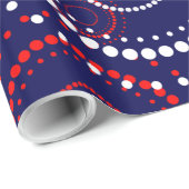 Abstract rood wit vuurwerk op Blauw Cadeaupapier (Rol Hoek)