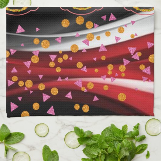 Abstract Rood Zwart Wit Keuken Handdoek (Gevouwen)