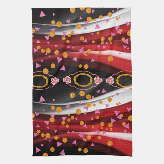 Abstract Rood Zwart Wit Keuken Handdoek (Verticaal)