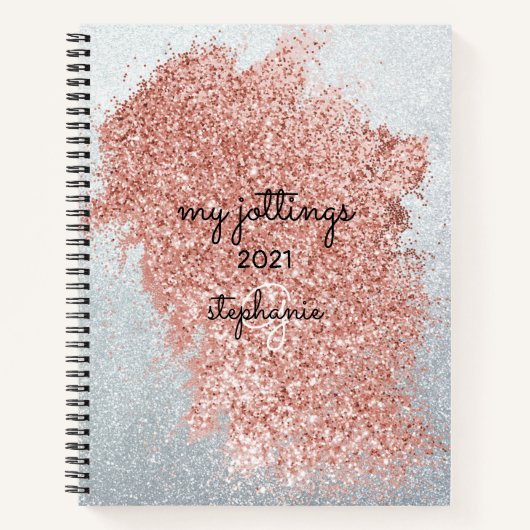 Abstract Roos Roze Splash Silver Glitter Monogram Notitieboek (Voorkant)