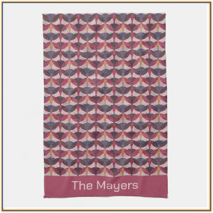 Abstract Roze Blauw Goud Art Deco Vibe Theedoek