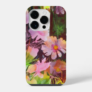 Abstract roze bloemen artistiek donker iPhone 14 plus hoesje