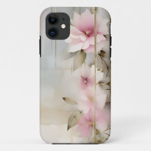 Abstract Roze Bloemen met Gouden Streaks iPhone 11 Hoesje