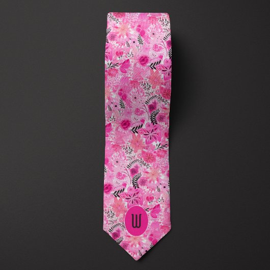 Abstract Roze Bloemend Monogram Stropdas