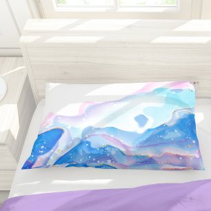 Abstract roze en blauw, vloeibaar marmerpatroon kussensloop