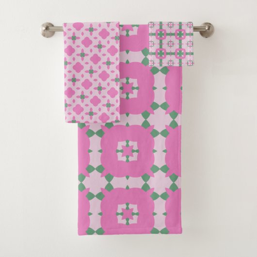 Abstract roze en groene badkamer bad handdoek (Insitu)