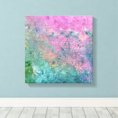abstract roze en turquoise verfpatroon canvas afdruk (Insitu (Houten vloer))