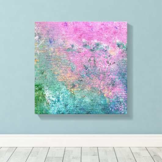 abstract roze en turquoise verfpatroon canvas afdruk (Insitu (Houten vloer))