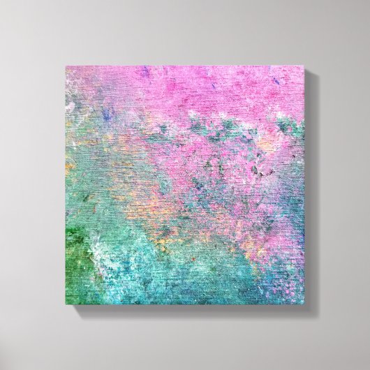 abstract roze en turquoise verfpatroon canvas afdruk (Voorkant)