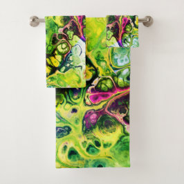 Abstract roze groen, geel kleurbaar kleurpatroon bad handdoek