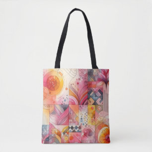 Abstract Roze Kleurrijk Geometrisch Ontwerp Draagtas
