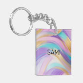 Abstract Roze Lila Turquoise Gold Sleutelhanger (Voorkant Links)