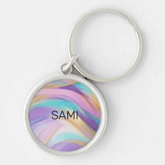 Abstract Roze Lila Turquoise Goud Sleutelhanger (Voorkant)