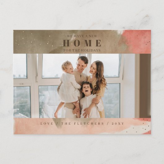 Abstract Roze Nieuw Huis voor Feestdagen Foto Verh Briefkaart (Voorkant)