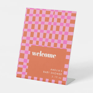 Abstract Roze Oranje Aangepaste Baby Shower Welkom Reclamebord Met Voetstuk