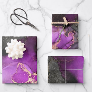 Abstract Roze Paars Zwart Goud Unieke Kunst Inpakpapier Vel
