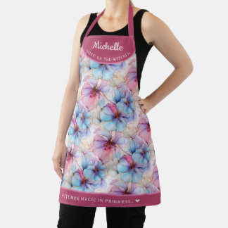 Abstract Roze Paarse bloemen gepersonaliseerd Schort