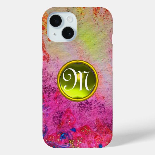 ABSTRACT ROZE PAARSE BLOEMGELE EDELSTENEN MONOGRAM Case-Mate iPhone CASE (Achterkant)
