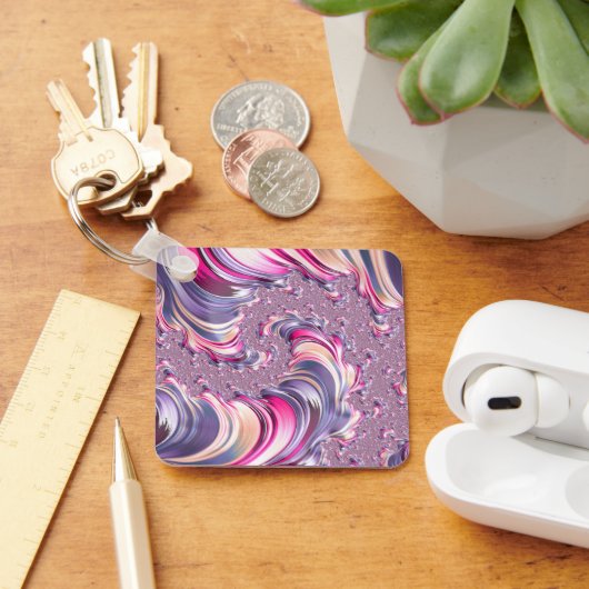 Abstract Roze Paarse Spiral Fractal Sleutelhanger (Bureau)