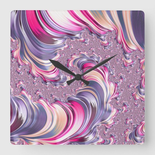 Abstract Roze Paarse Spiral Fractal Vierkante Klok (Voorkant)