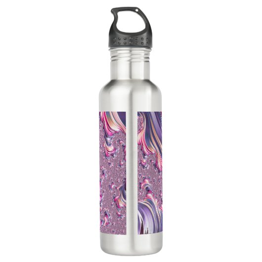 Abstract Roze Paarse Spiral Fractal Waterfles (Achterkant)