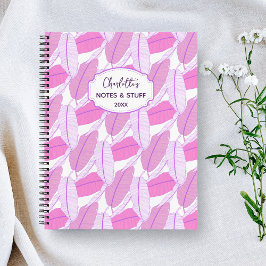 Abstract roze paarse tropische palmblad monogram notitieboek